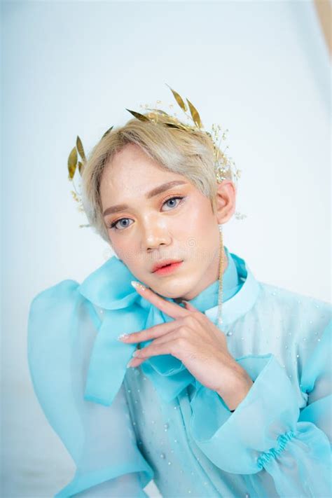 A Royal Princess Posing With A Golden Crown And Blonde Hair Very Cutely Stock Image Image Of