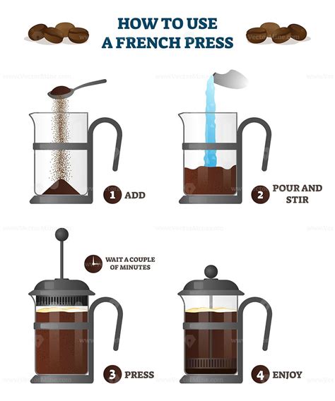 How To Use A French Press Coffee Explanation Educational Vector