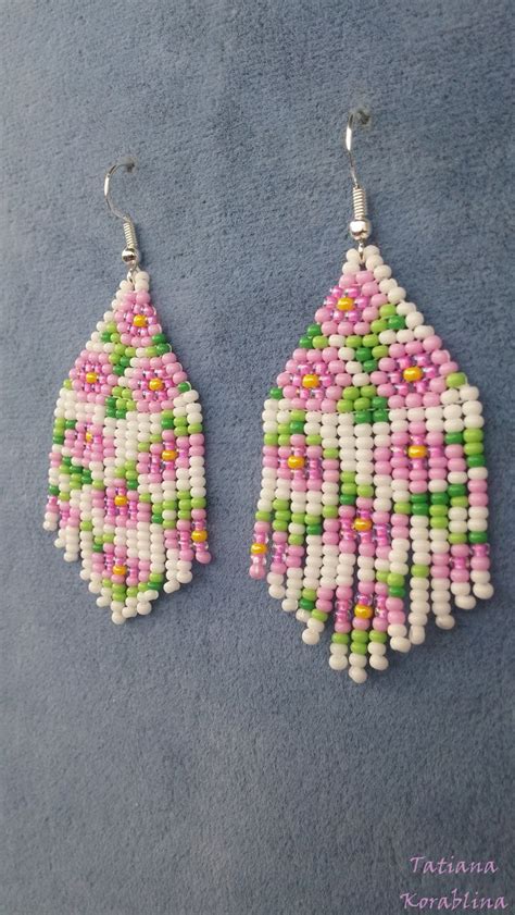 Unique Earrings With Abstract Floral Print Beaded Earrings Native