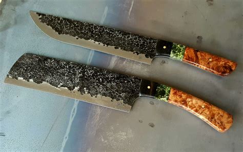 Butchering Pair Peened O1 Tool Steel Stabilized Maple Burl Jade