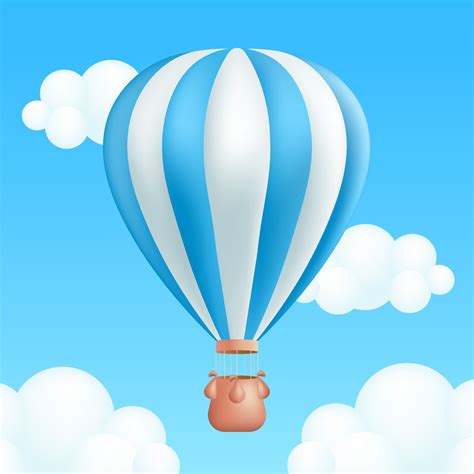 Hot Air Balloon Floating High In Blue Sky The 3D Cartoon Balloon With