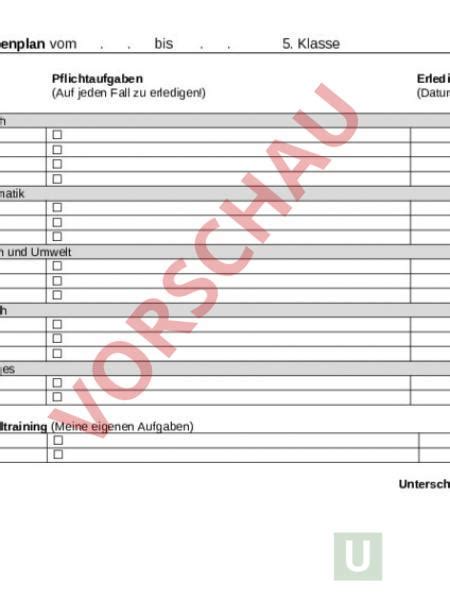 Arbeitsblatt Wochenplan Administration Methodik Unterrichtsplanung