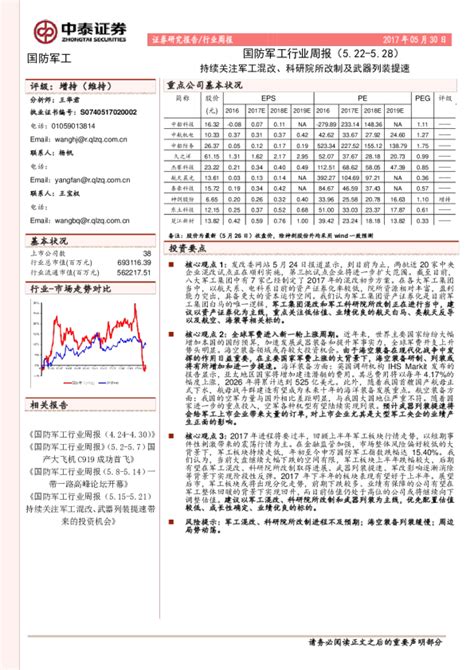 国防军工行业周报：持续关注军工混改、科研院所改制及武器列装提速