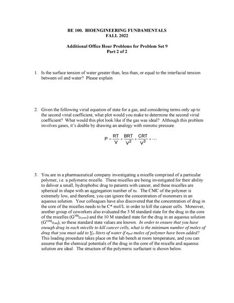 Bioengineering 100 Office Hours For Problem Set 9 Pt 2 Of 2 BE 100