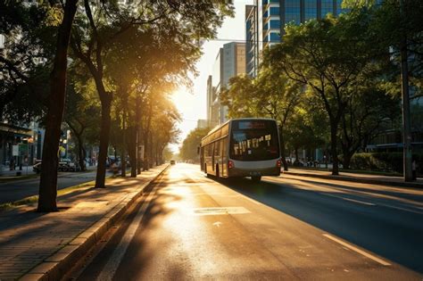 premium photo city bus  left lane rear view