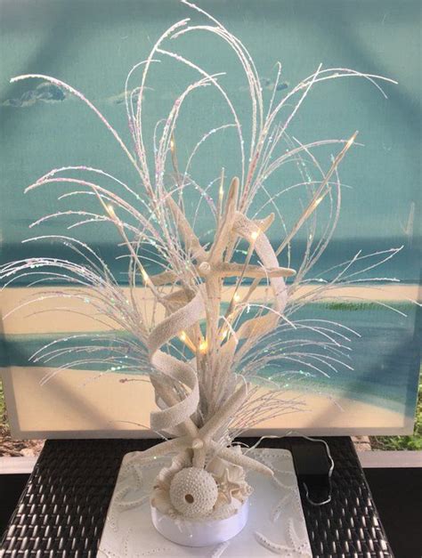 White Seashell Starfish Glitter Branch Light Up Centerpiece Etsy