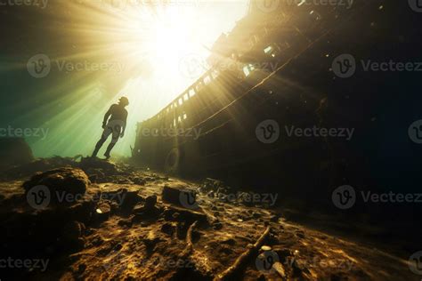 Free Diver Exploring A Shipwreck AI Generative 31563540 Stock Photo At