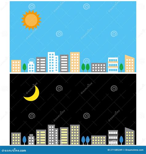 Ilustración Del Paisaje Urbano Diurno Y Nocturno Ilustración del Vector ...