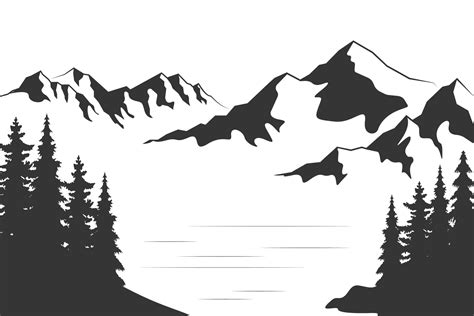 Landscape With Silhouettes Of Mountains And Mountain River Nature