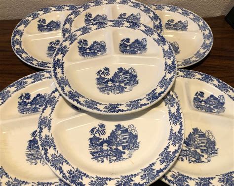 Blue Willow Grill Plates Seven Compartmented Diner Plates From Old