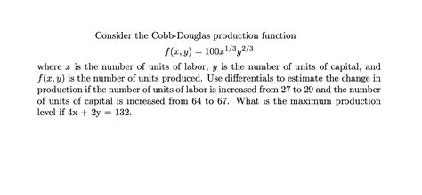 Solved Consider The Cobb Douglas Production Function F X Y Chegg