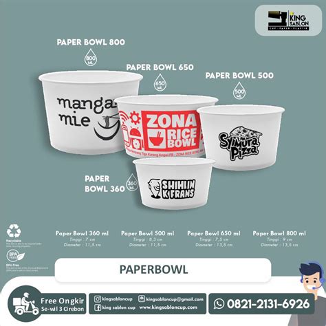 Jual Sablon Paper Bowl 360 Ml 500 Ml 650 Ml 800 Ml 1000 Pcs Cetak Logo