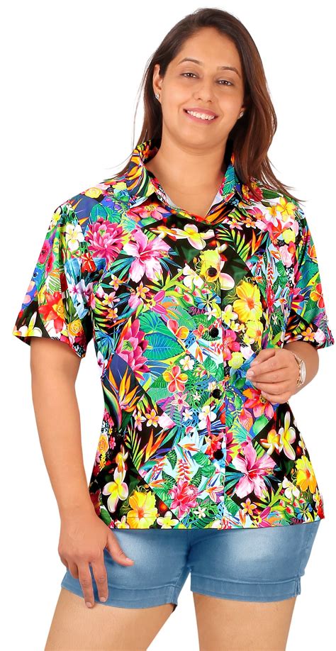 La Leela Womens Funky Button Down Short Sleeve Blouse Top Dress Shirt