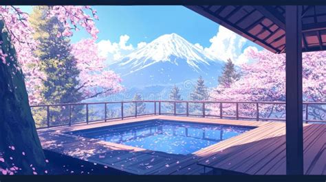 An Anime Style Digital Artwork Of A Classic Japanese Hot Spring
