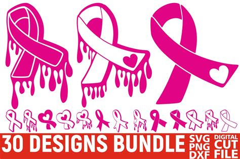 30x Pink Ribbon Bundle Svg Breast Cancer Dripping Cancer 378238 Svgs Design Bundles