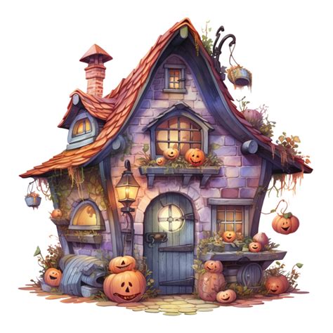 Ai Generative Watercolor Haunted House Halloween On Transparent