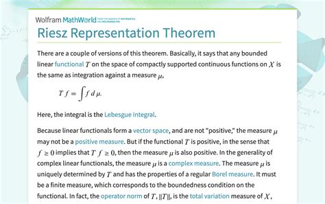 Riesz Representation Theorem From Wolfram MathWorld