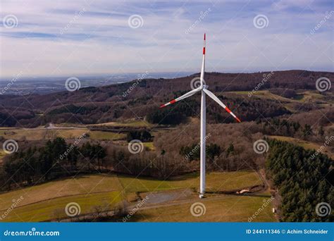 Aerial View of a Wind Turbine Generating Electricity in a Rural Field in Sunshine Stock Photo ...