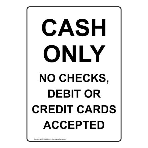 Vertical Sign Retail Cash Only No Checks Debit Or Credit