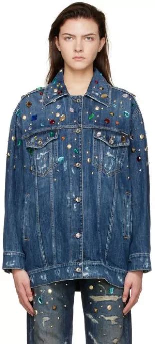 Dolce And Gabbana Blue Rhinestone Denim Jacket