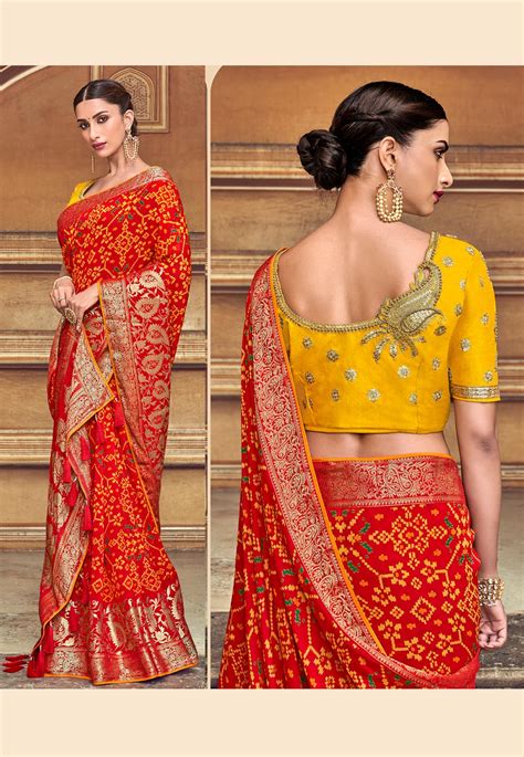 Red Banarasi Silk Saree With Blouse 3101