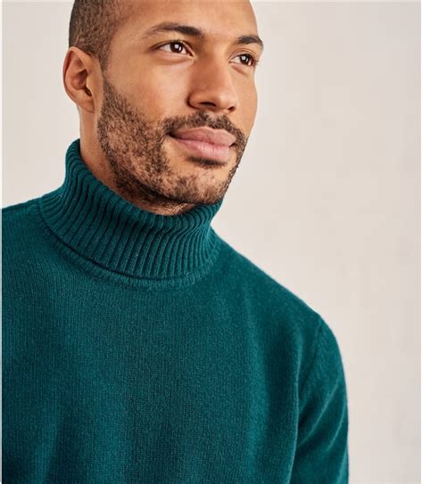 Dark Teal Marl Mens Lambswool Turtle Neck Sweater Woolovers Us