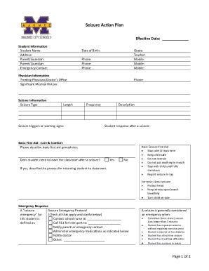 Fillable Online Emergency Seizure Action Plan For The Classroom Fax