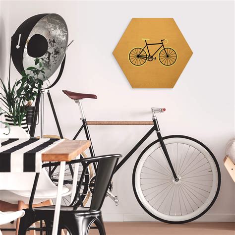 Hexagone Bois Placage De Bouleau Kubistika Bicyclette Wall Art Fr