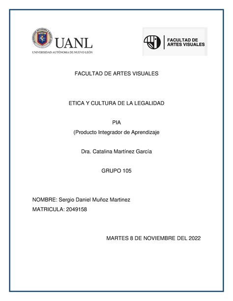 Pia Eycl Uanl Fav Facultad De Artes Visuales Etica Y Cultura De La