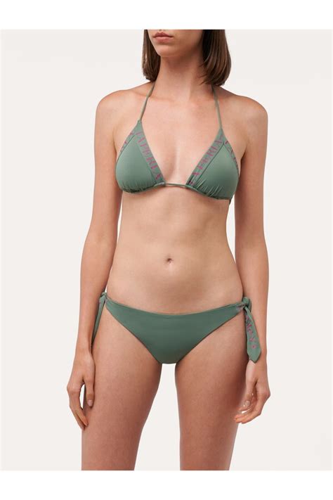 Ribbon Tie Bikini Brief In Khaki Green With Logo Editorialist