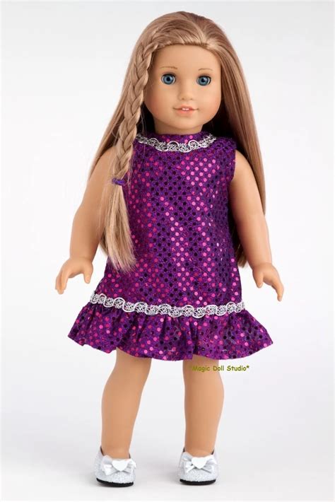 [am167] Free Shipping American Girl Doll Clothes Purple Sequin Vest Dress For 18 American