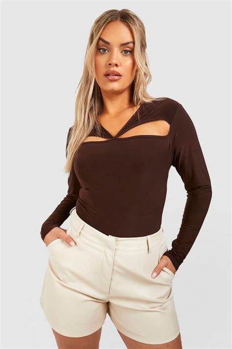 Chocolate Plus Cut Out Long Sleeve Bodysuit Boohoo Uk