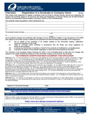 Fillable Online Qric Registration Of A Syndicate Or Company