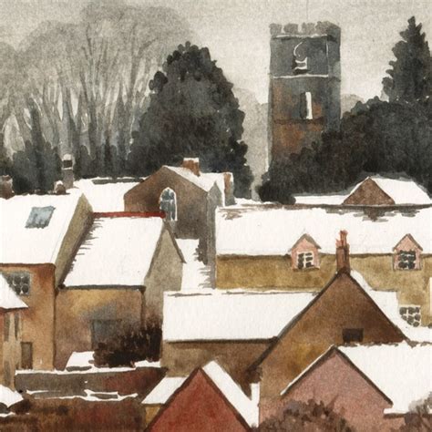 English Village in Winter watercolor original by ursastudio