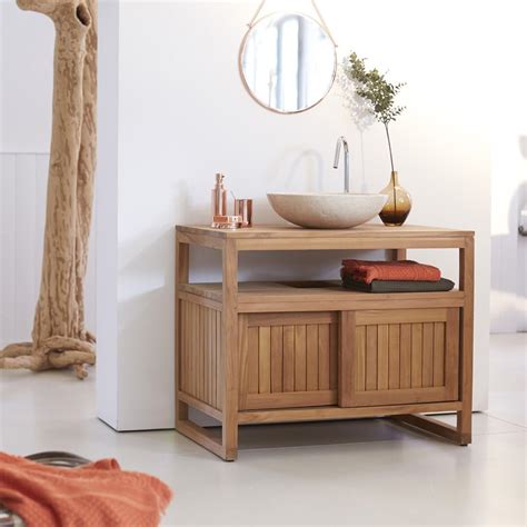 Tikamoon Colonial Meuble Salle De Bain Teck Beige 90 X 57 X 75 Cm