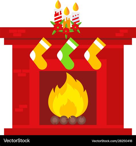 Christmas fireplace scene flat cartoon Royalty Free Vector