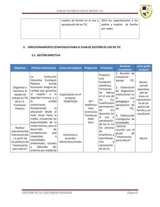 Plan De Gestion De Uso De Medios Y Tic Eustaquio Palacios Pdf