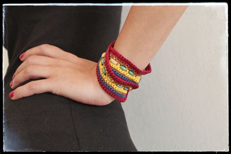 Bracciale All Uncinetto Ispirazione Stile Boho Chic Bordeaux