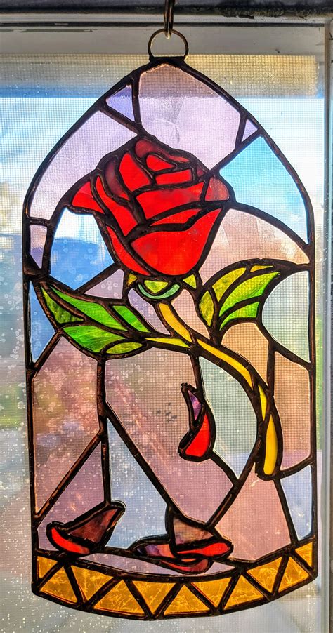 Beauty And The Beast Enchanted Rose Stained Glass Panel Etsy