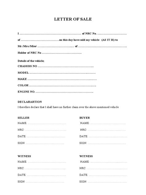 Agreement Letter Of Sale Car Pdf