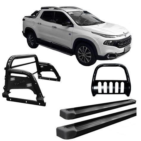 Kit Quebra Mato Estribo Plata Santo Ant Nio Fiat Toro Preto Submarino