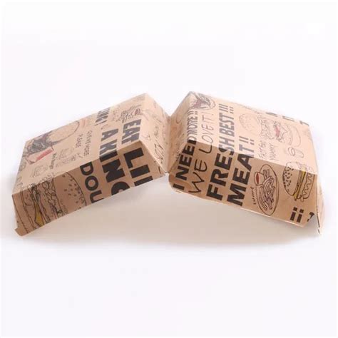 Custom Printed Fast Food Burger Box Eco Friendly Folded Kraft Paper