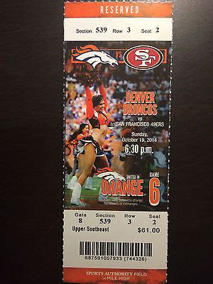 Denver Broncos Vs Ers Ticket Stub Unused Peyton Manning Td