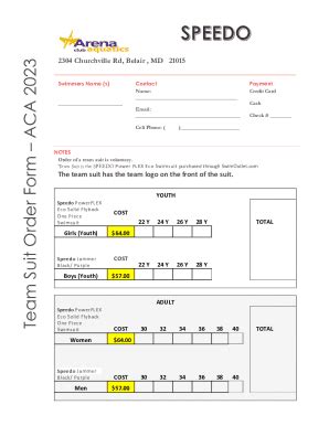 Fillable Online Arena Club Swimming Programcompetitive Swim Team Fax