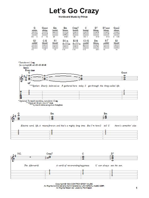 Let S Go Crazy By Prince Easy Guitar Tab Guitar Instructor