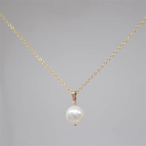 White Cultured Pearl Pendant Baroque White Bead 14K Gold Filled