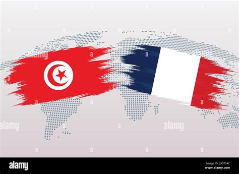 Tunisia Vs France Soccer Ball In Flag Design On World Map Background