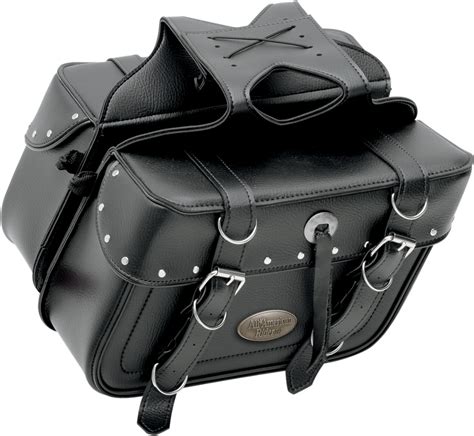 All American Rider Black Leather Rivet Universal Saddlebags For Harley