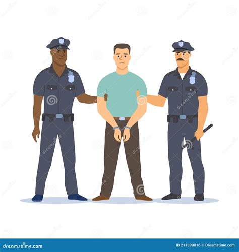 Two Police Officers Of Different Skin Colors Arresting The Criminal