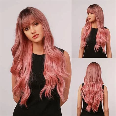 Peluca Piaou De Color Rosa Degradado Con Flequillo Fr P Cuotas Sin